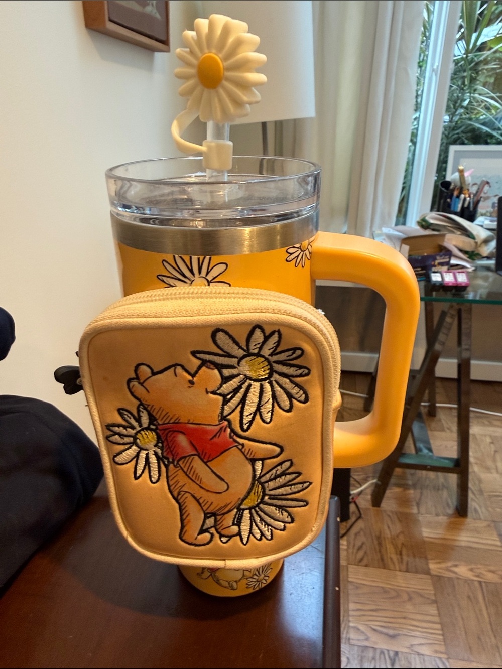 Disney Yellow Winnie the Pooh Daisy Travel Mug with Pouch